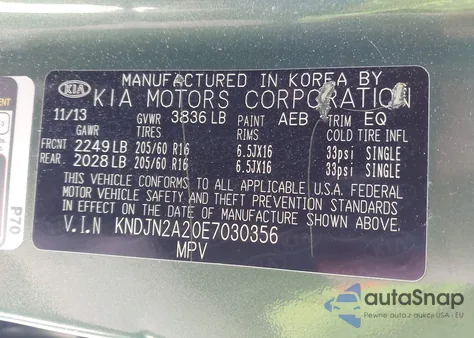 2014 Kia Soul из США, поврежденный, VIN KNDJN2A20E7030356